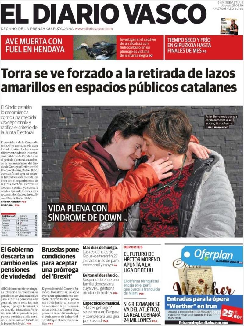 Portada El Diario Vasco 2019-03-22