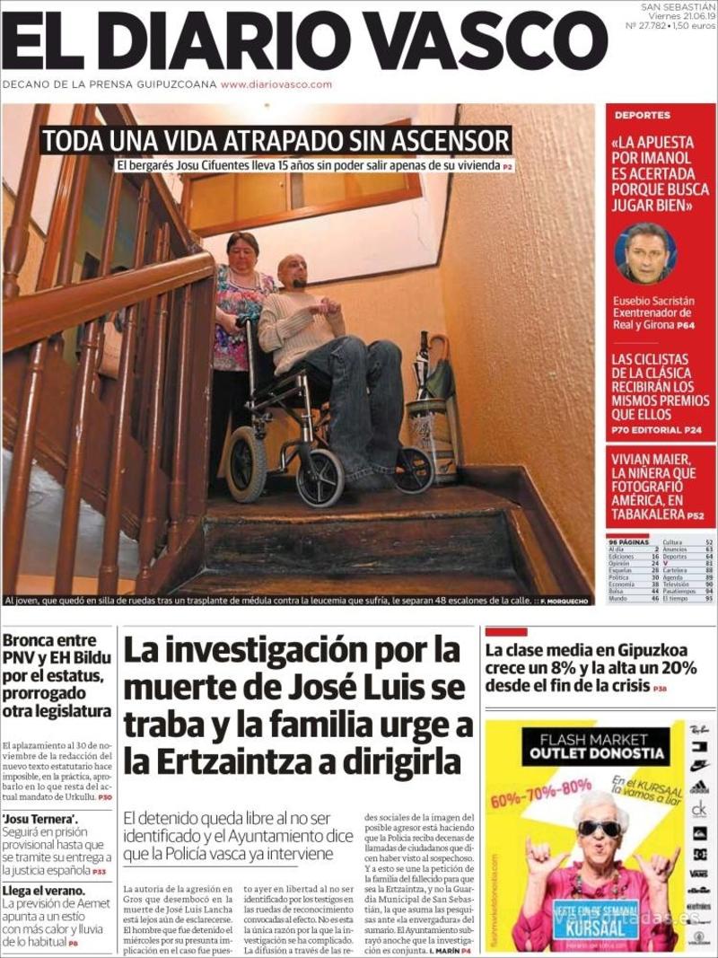 Portada El Diario Vasco 2019-06-22