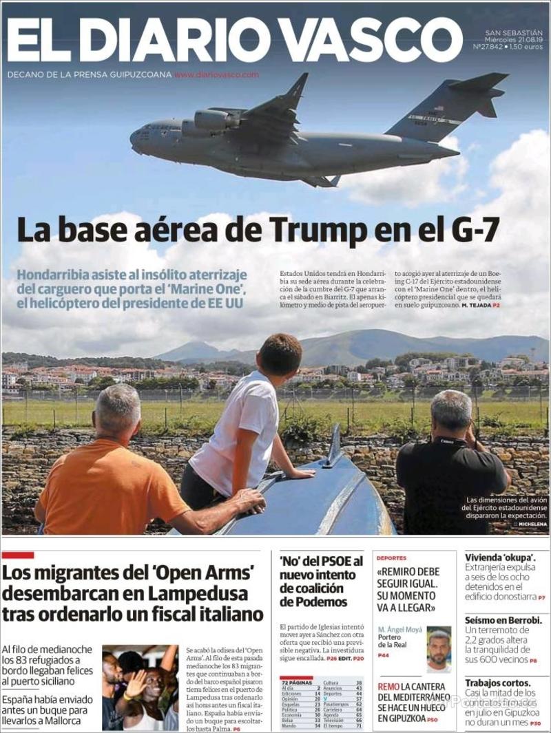 Portada El Diario Vasco 2019-08-22