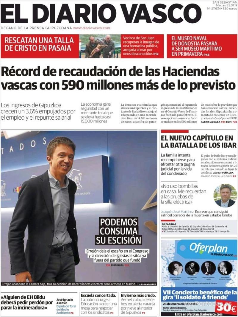 Portada El Diario Vasco 2019-01-23