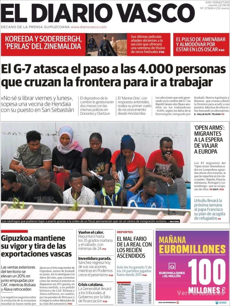 Portada El Diario Vasco 2019-08-23