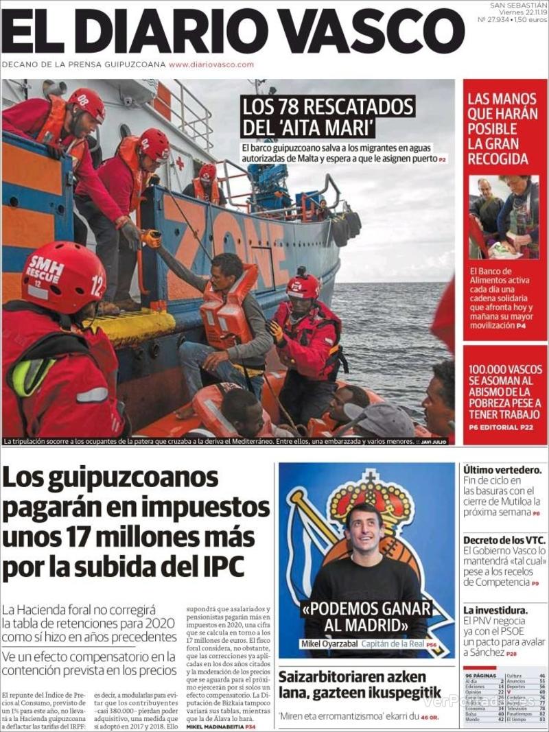 Portada El Diario Vasco 2019-11-23