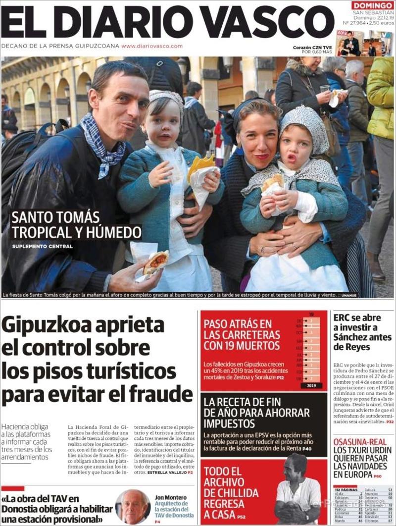 Portada El Diario Vasco 2019-12-23