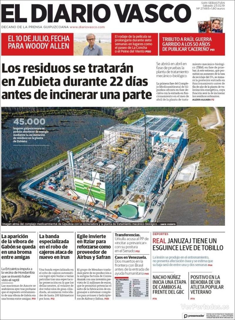 Portada El Diario Vasco 2019-02-24