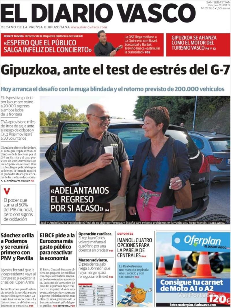 Portada El Diario Vasco 2019-08-24
