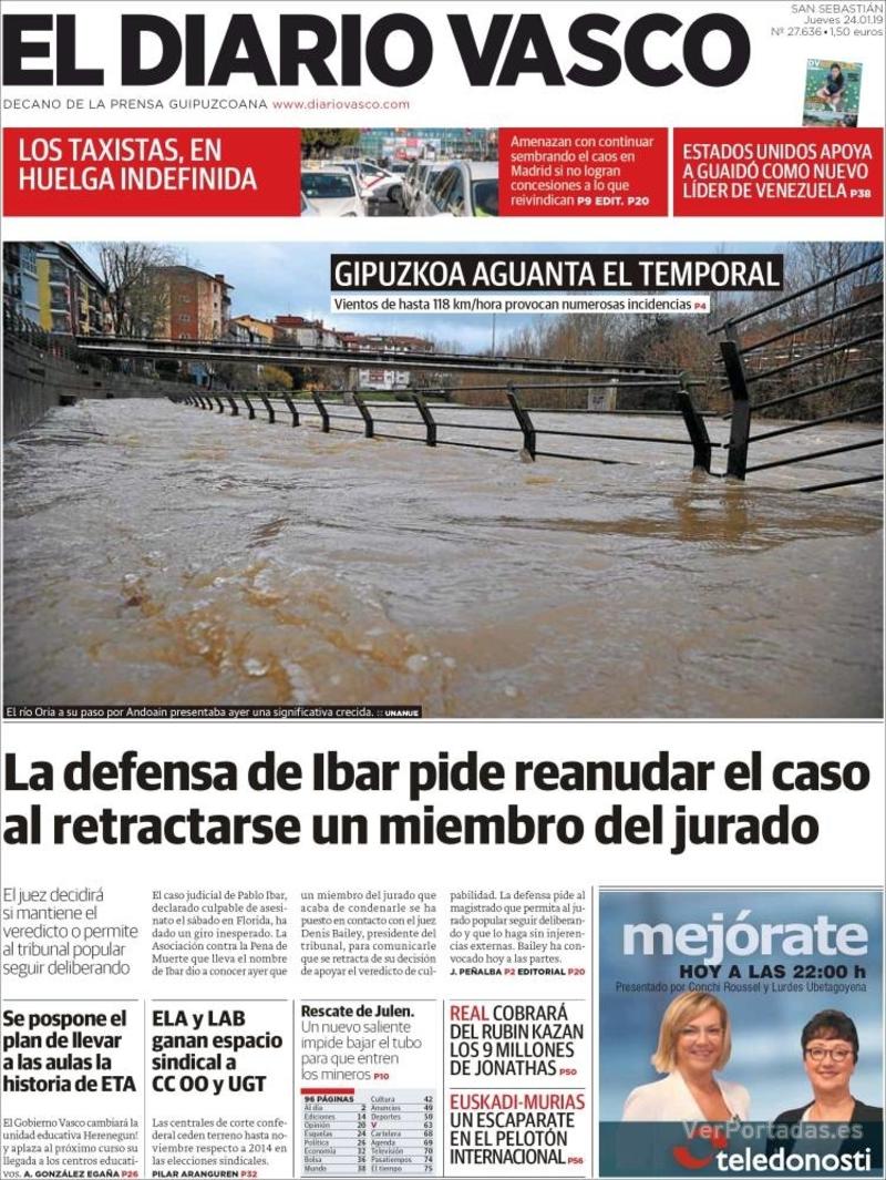 Portada El Diario Vasco 2019-01-25