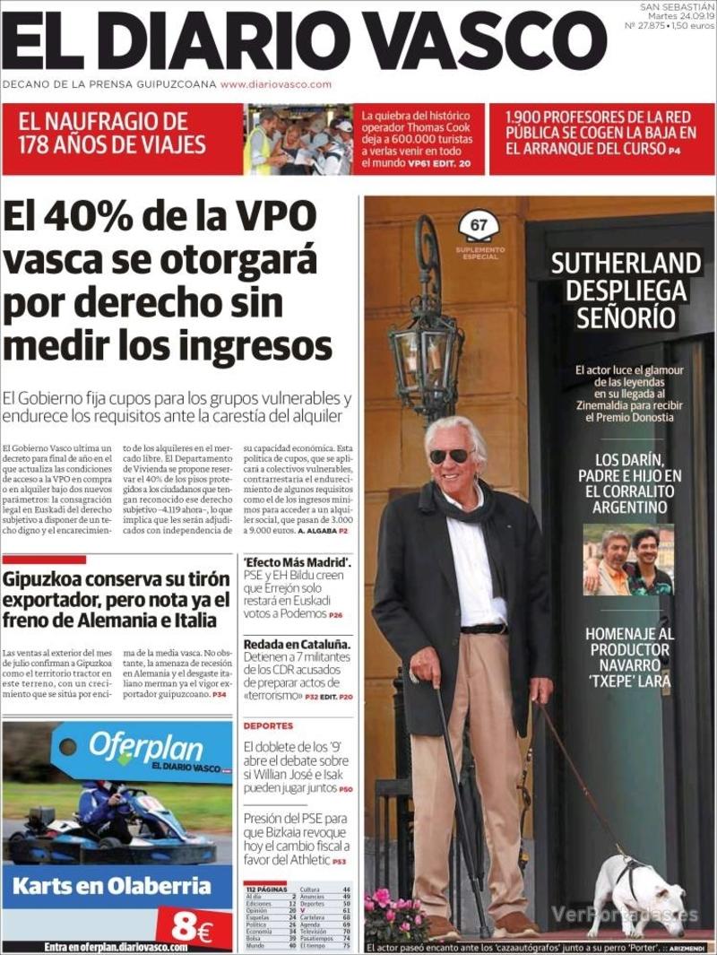 Portada El Diario Vasco 2019-09-25