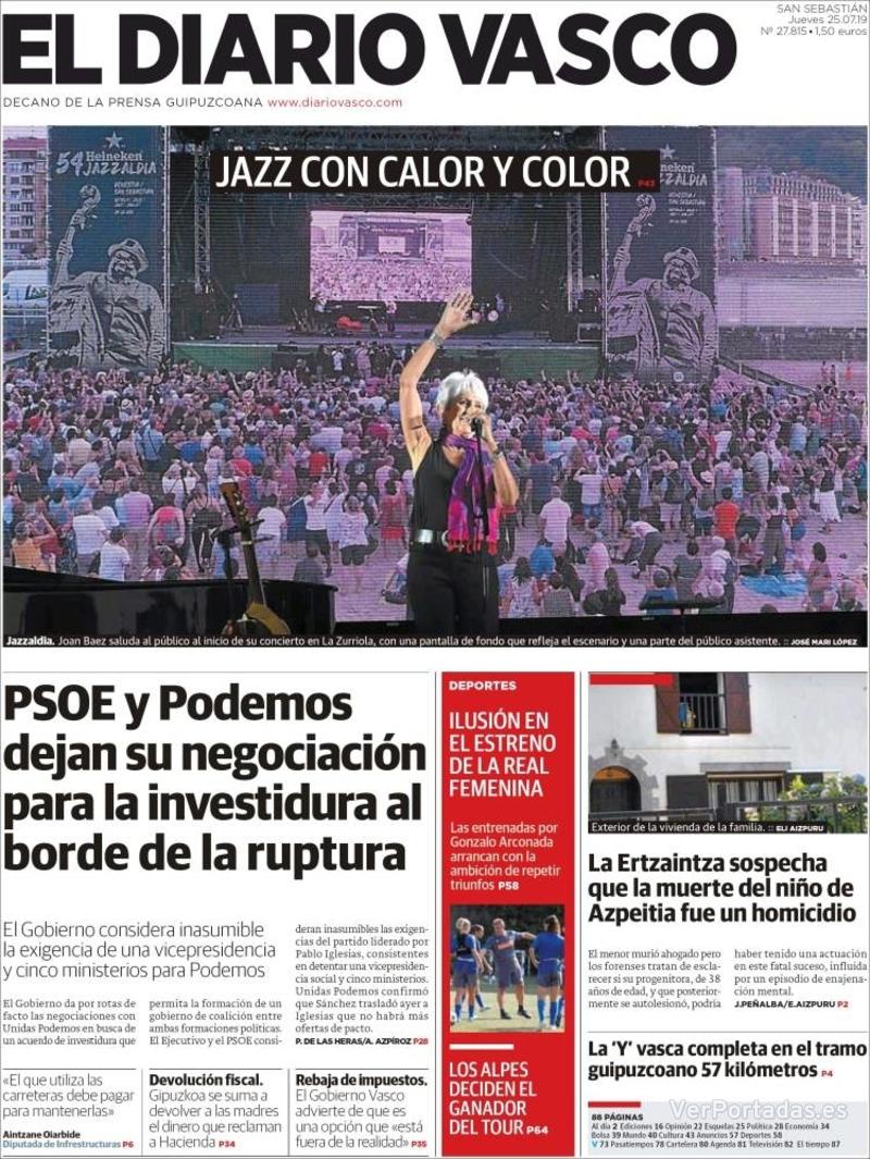 Portada El Diario Vasco 2019-07-26