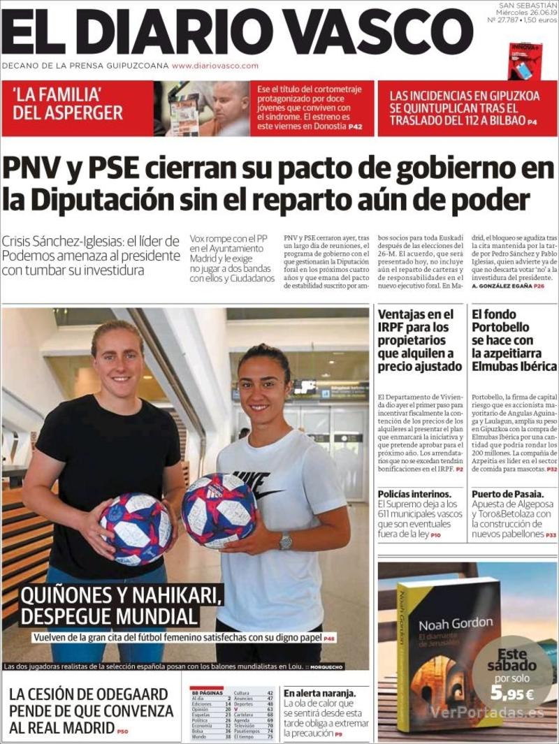 Portada El Diario Vasco 2019-06-27