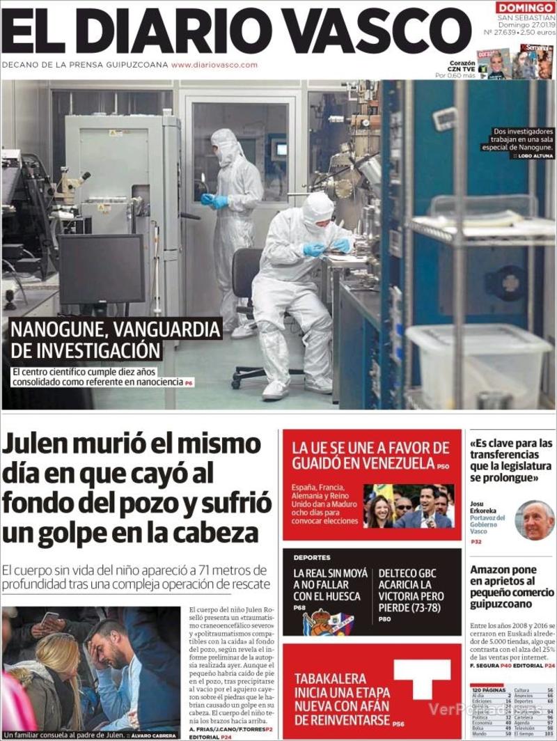 Portada El Diario Vasco 2019-01-28