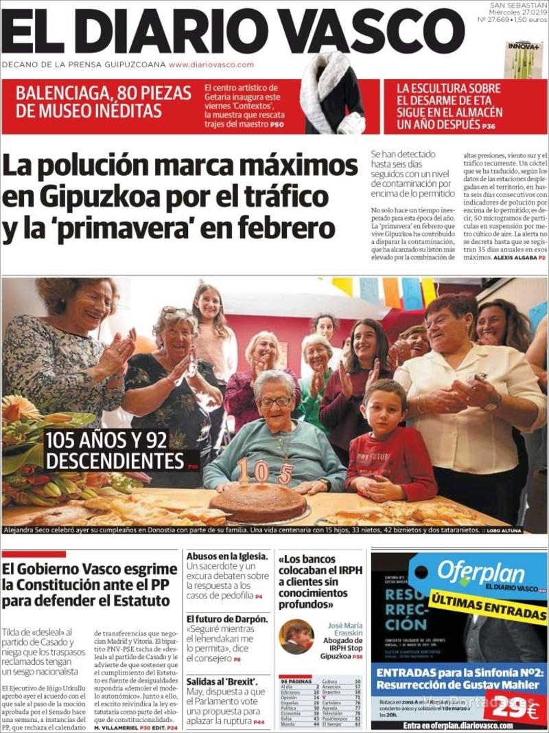 Portada El Diario Vasco 2019-02-28