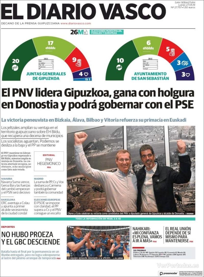 Portada El Diario Vasco 2019-05-28