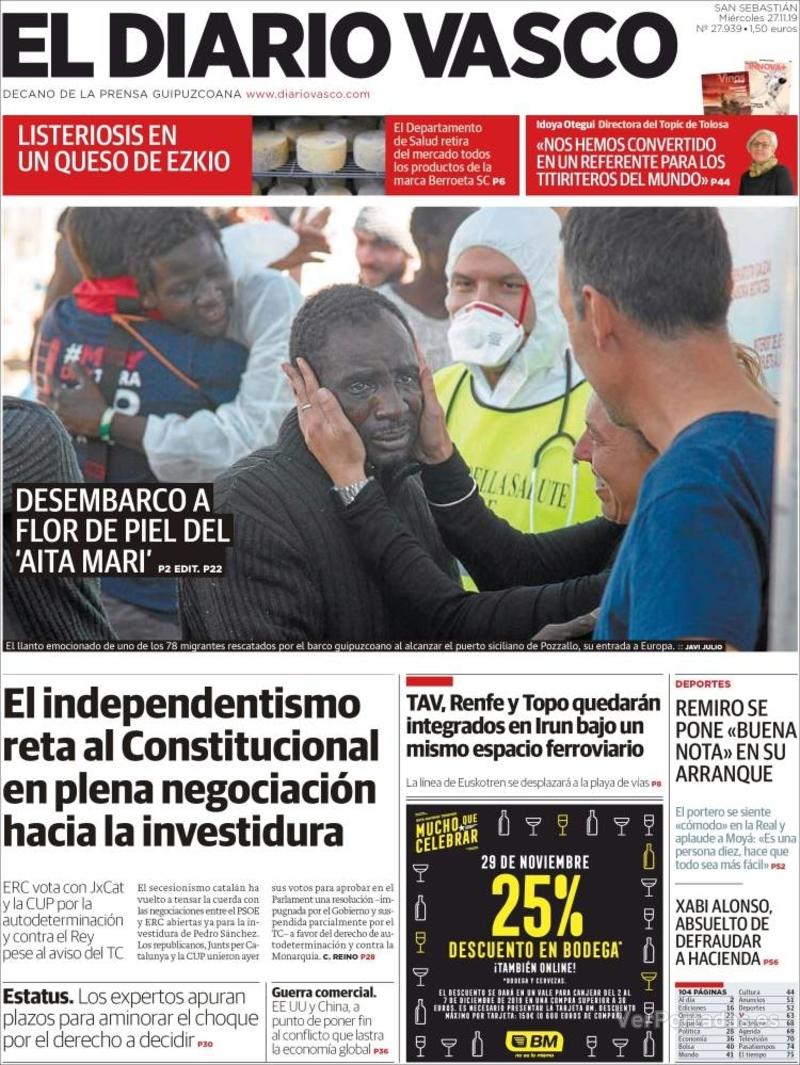 Portada El Diario Vasco 2019-11-28