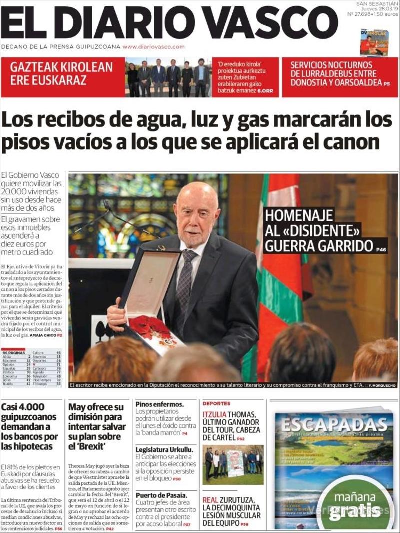 Portada El Diario Vasco 2019-03-29