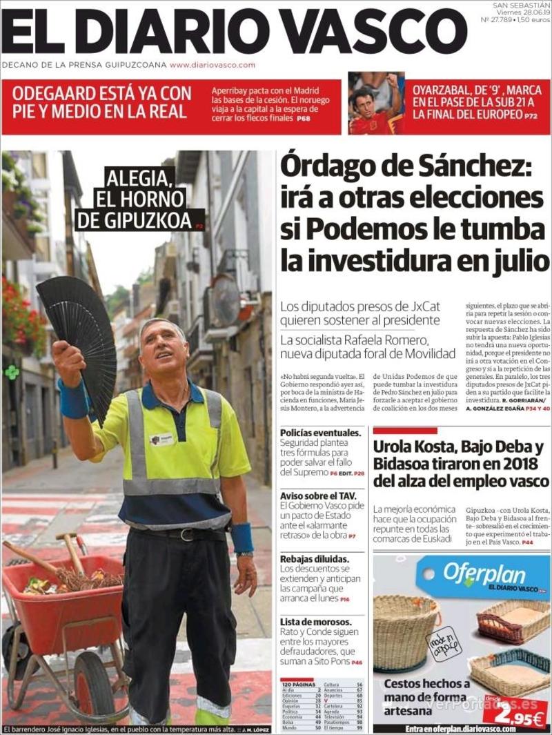 Portada El Diario Vasco 2019-06-29