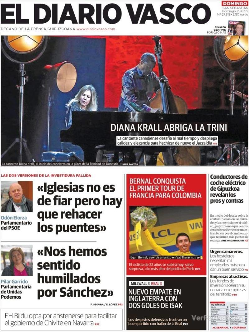 Portada El Diario Vasco 2019-07-29