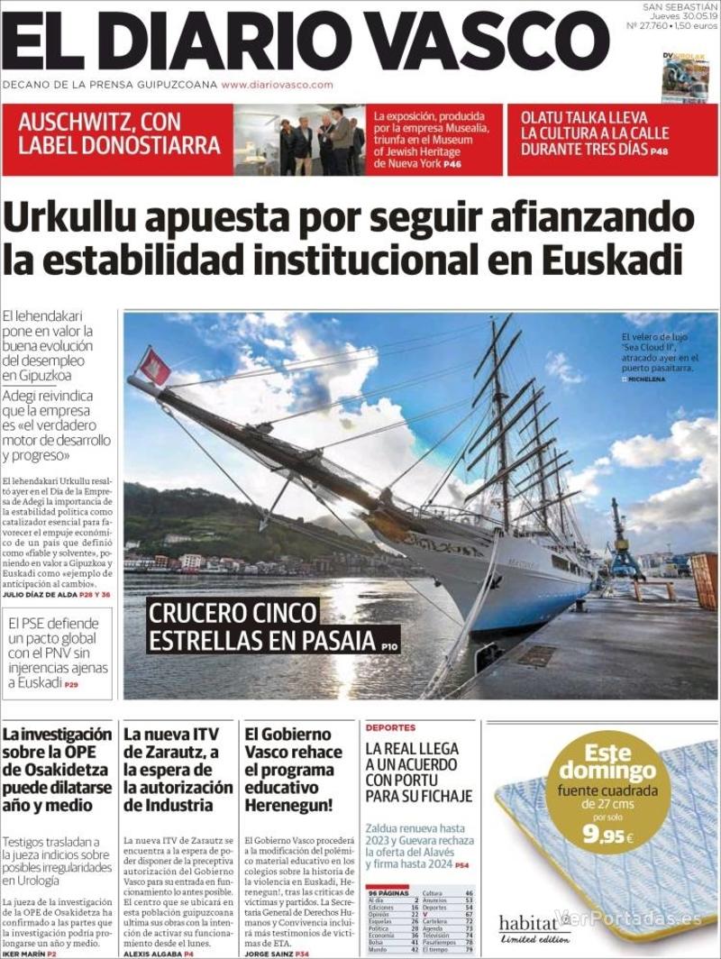 Portada El Diario Vasco 2019-05-31