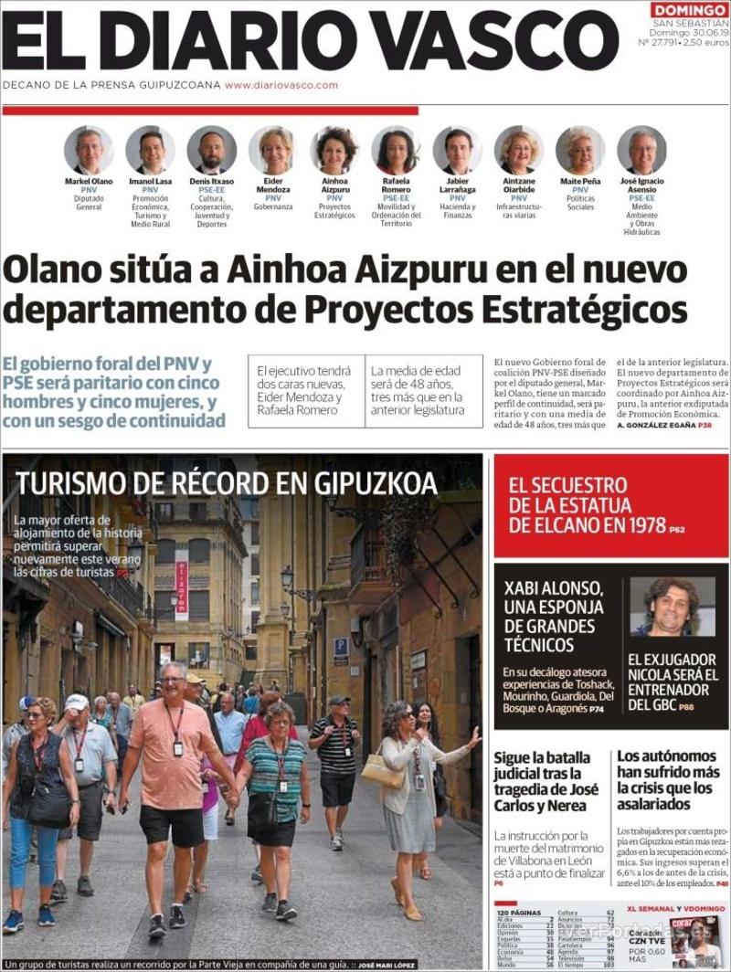 Portada El Diario Vasco 2019-07-01
