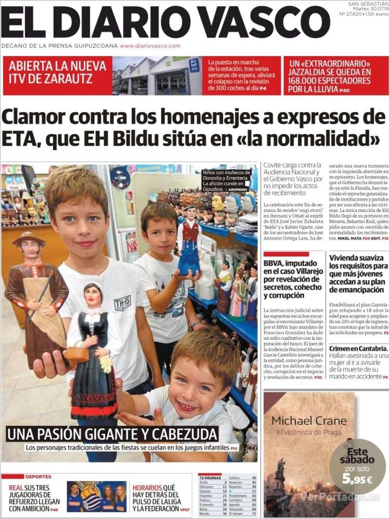 Portada El Diario Vasco 2019-07-31