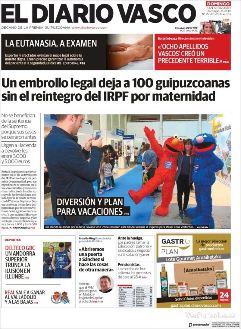 Portada El Diario Vasco 2019-04-01