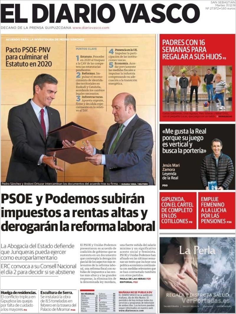 Portada El Diario Vasco 2020-01-02