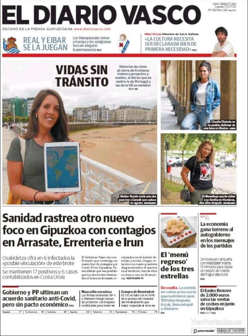 Portada El Diario Vasco 2020-07-03
