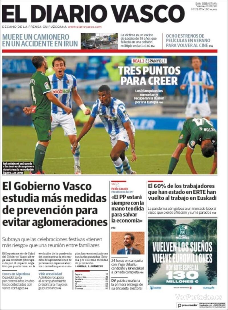 Portada El Diario Vasco 2020-07-04