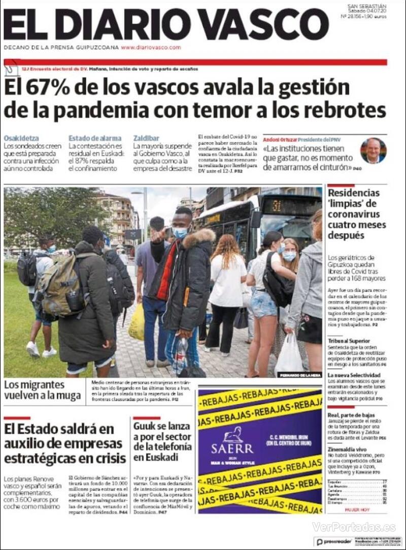Portada El Diario Vasco 2020-07-05