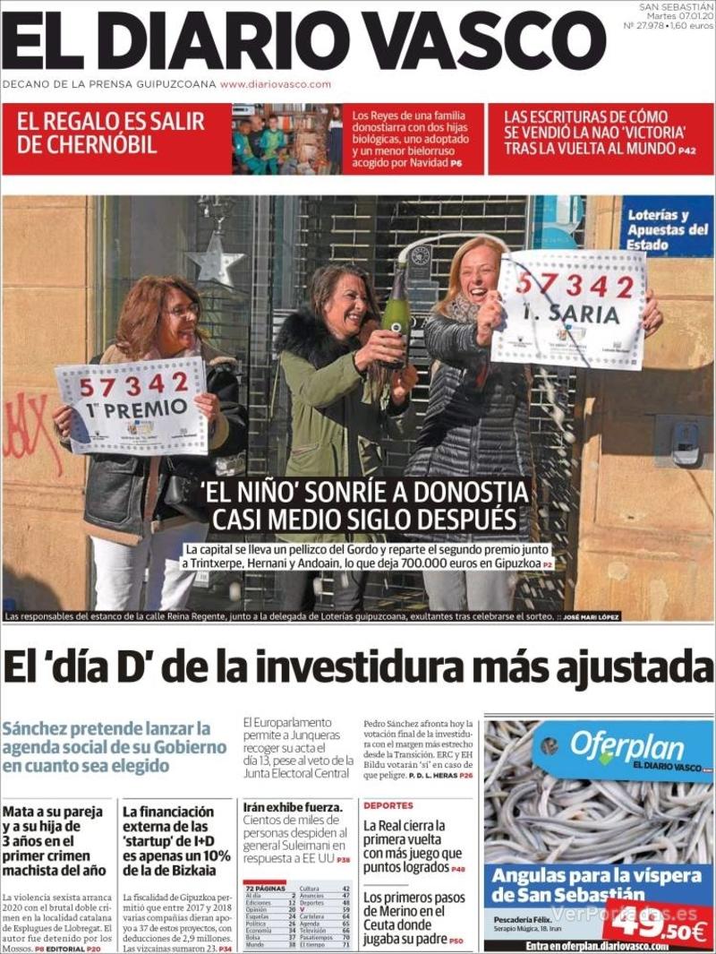 Portada El Diario Vasco 2020-01-08