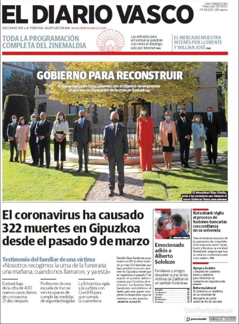 Portada El Diario Vasco 2020-09-10