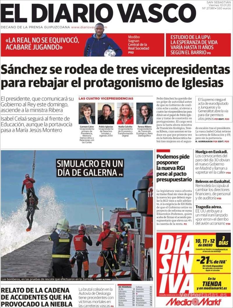 Portada El Diario Vasco 2020-01-11