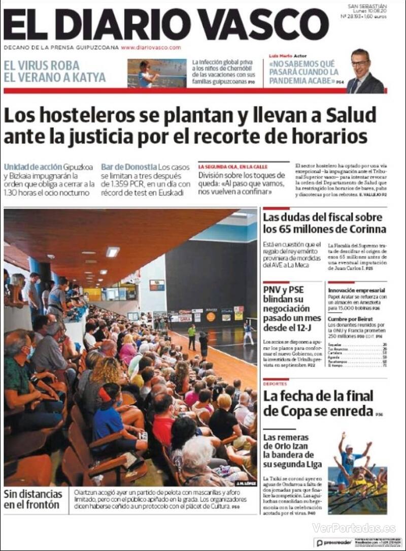 Portada El Diario Vasco 2020-08-11
