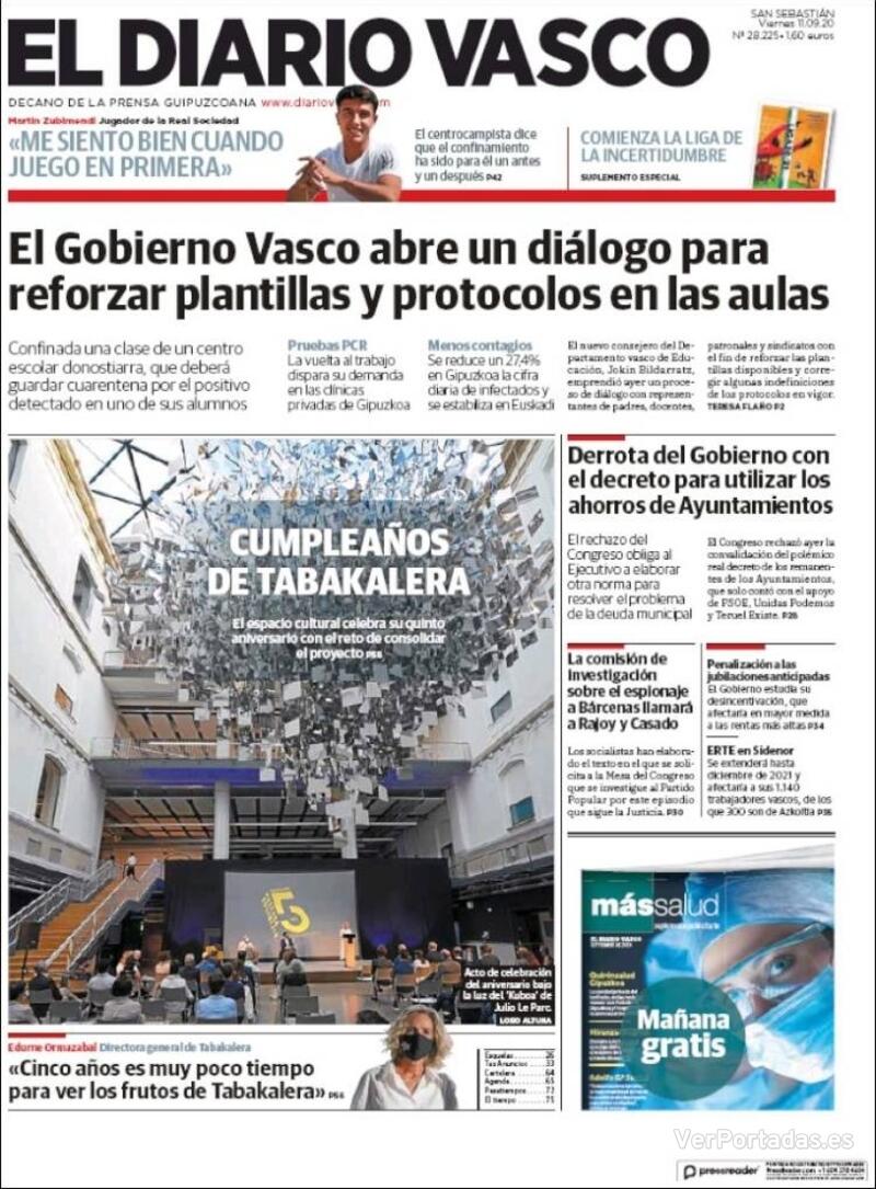 Portada El Diario Vasco 2020-09-12