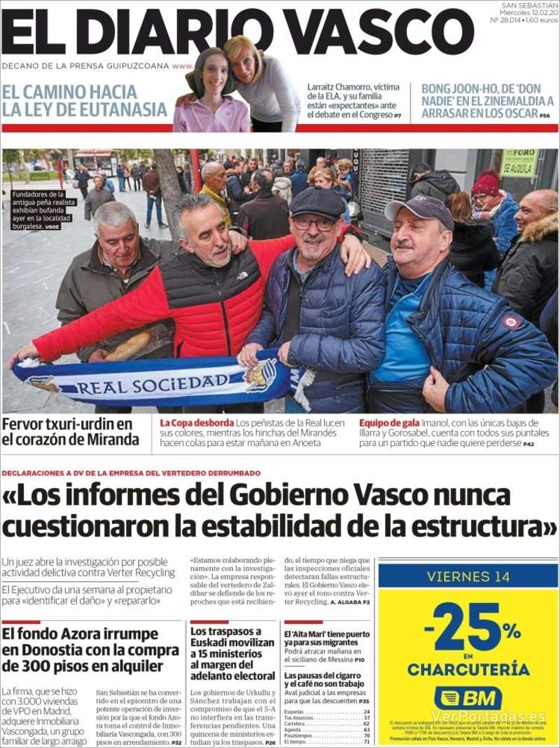 Portada El Diario Vasco 2020-02-13