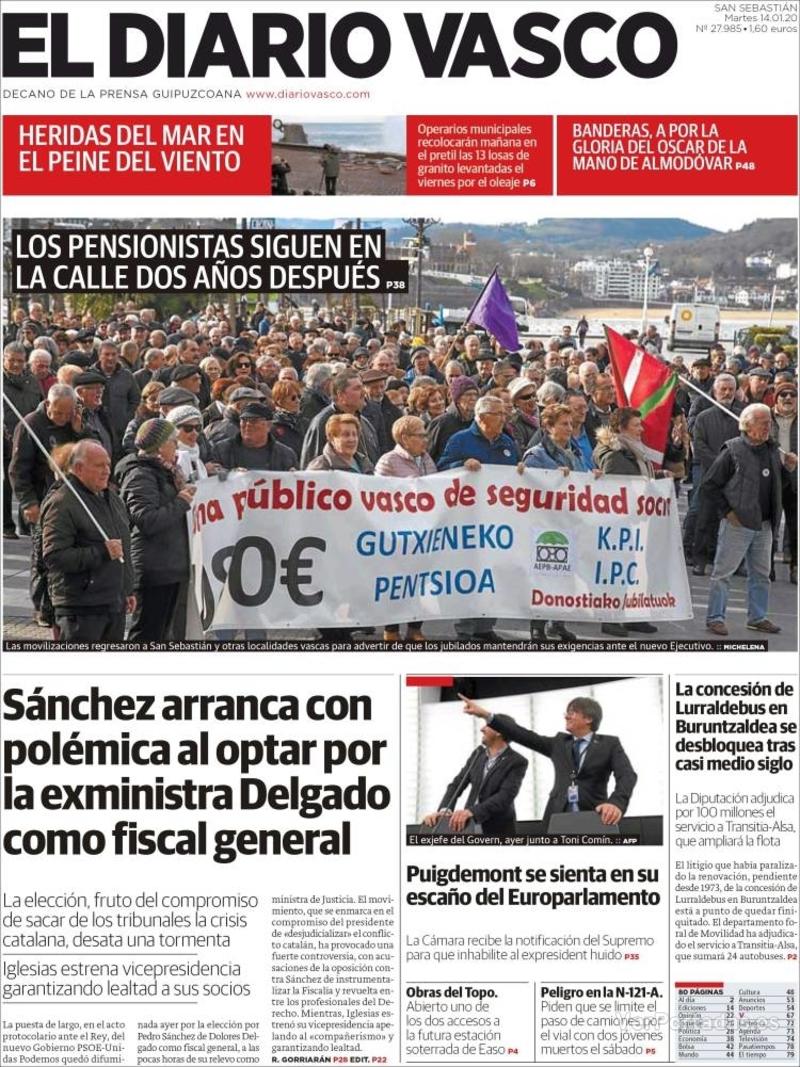 Portada El Diario Vasco 2020-01-15