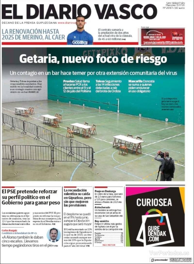 Portada El Diario Vasco 2020-07-16