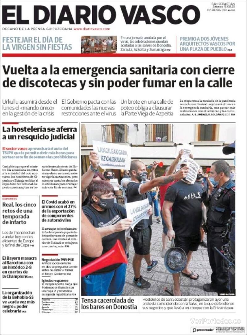 Portada El Diario Vasco 2020-08-16