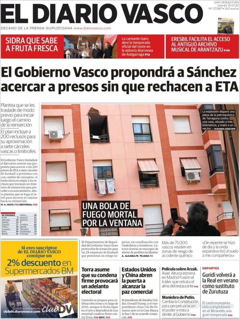 Portada El Diario Vasco 2020-01-17