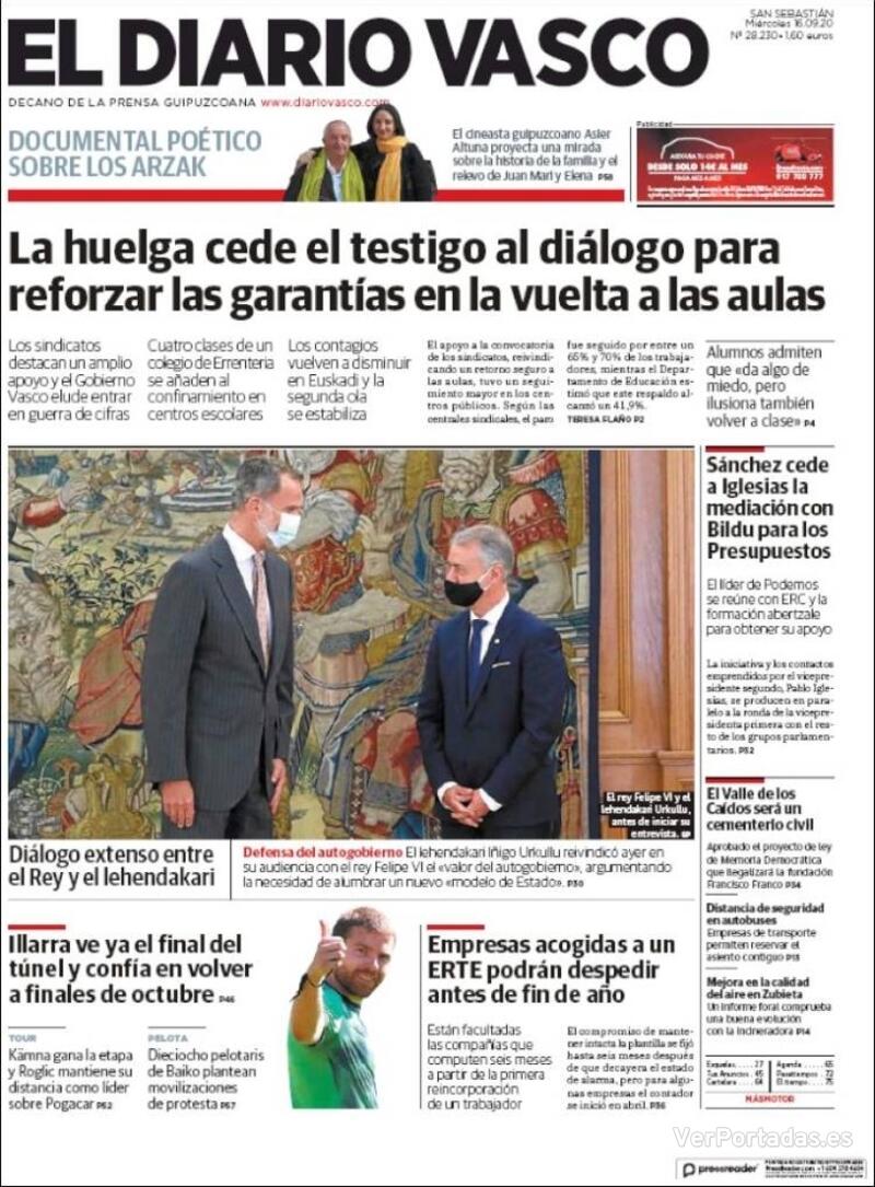 Portada El Diario Vasco 2020-09-17
