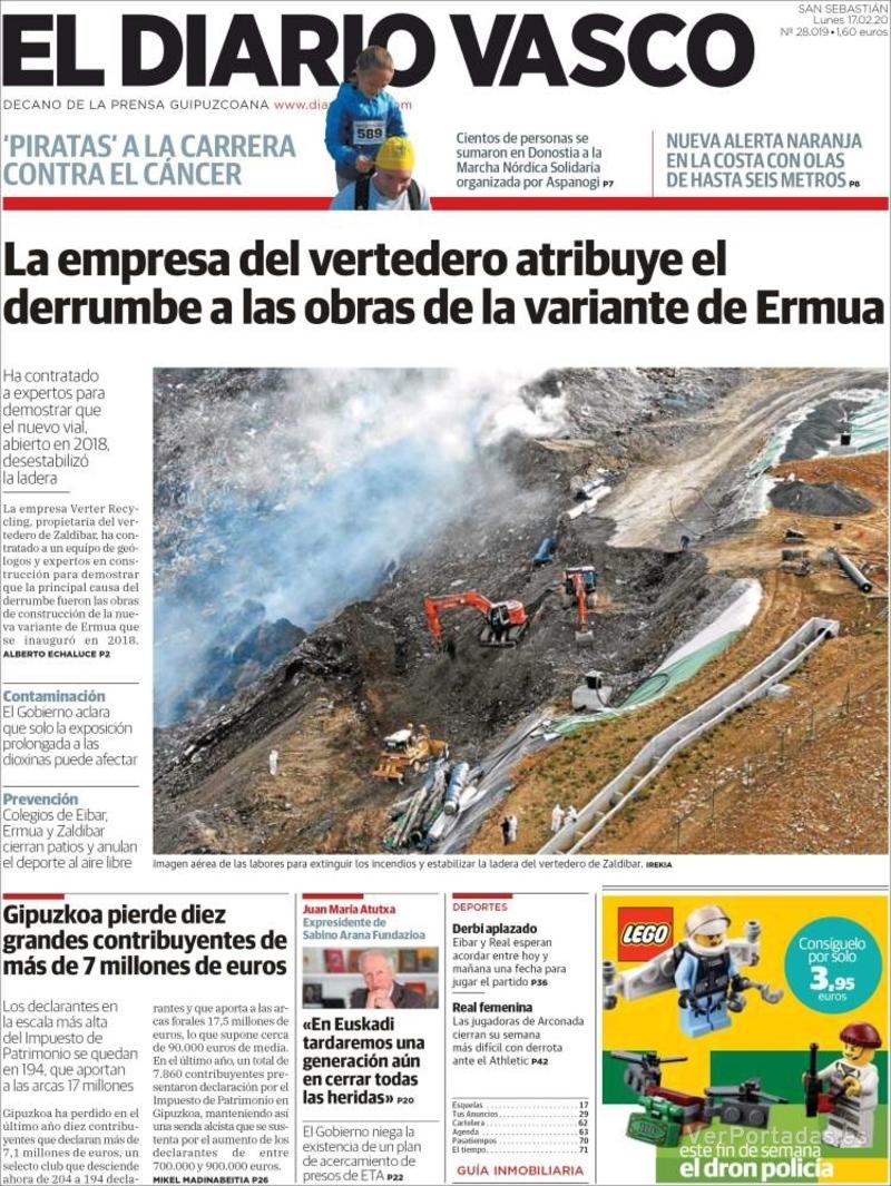 Portada El Diario Vasco 2020-02-18