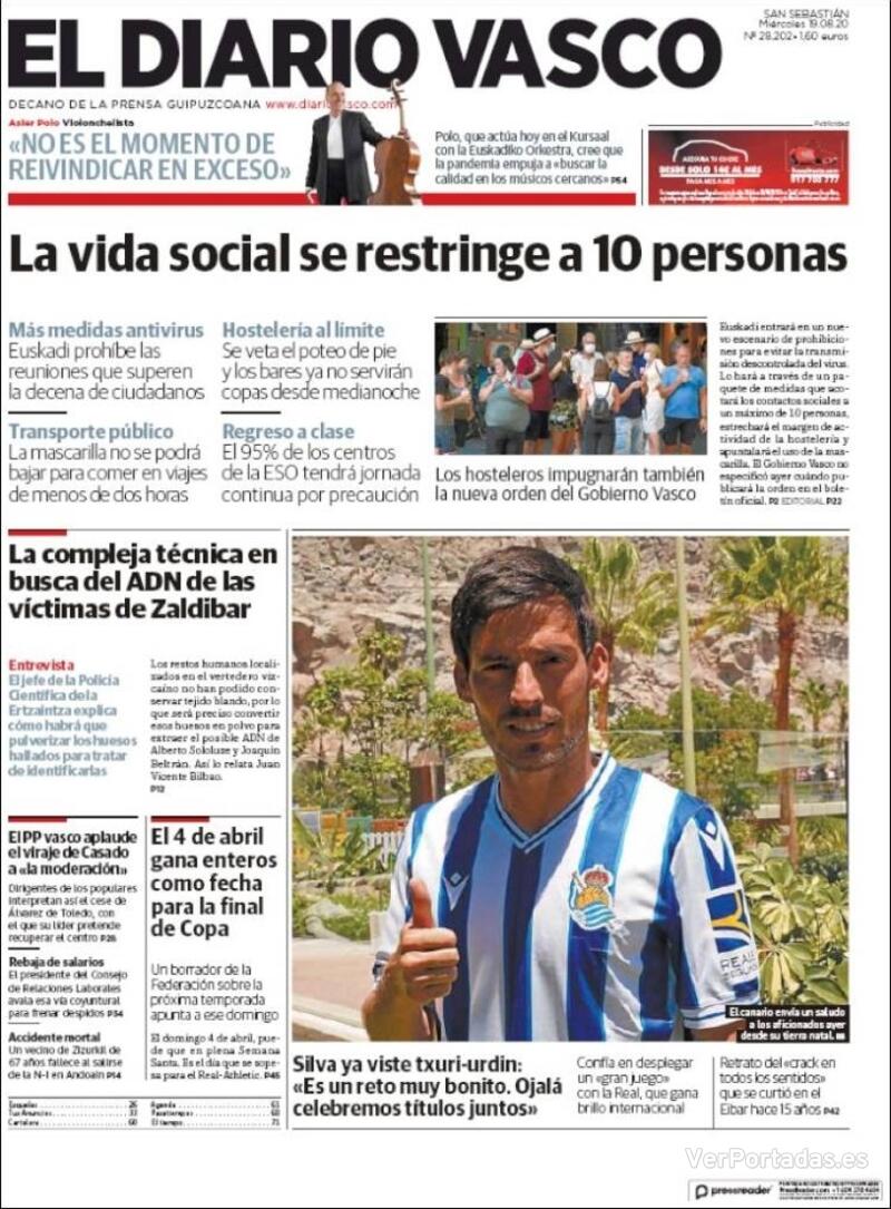Portada El Diario Vasco 2020-08-20