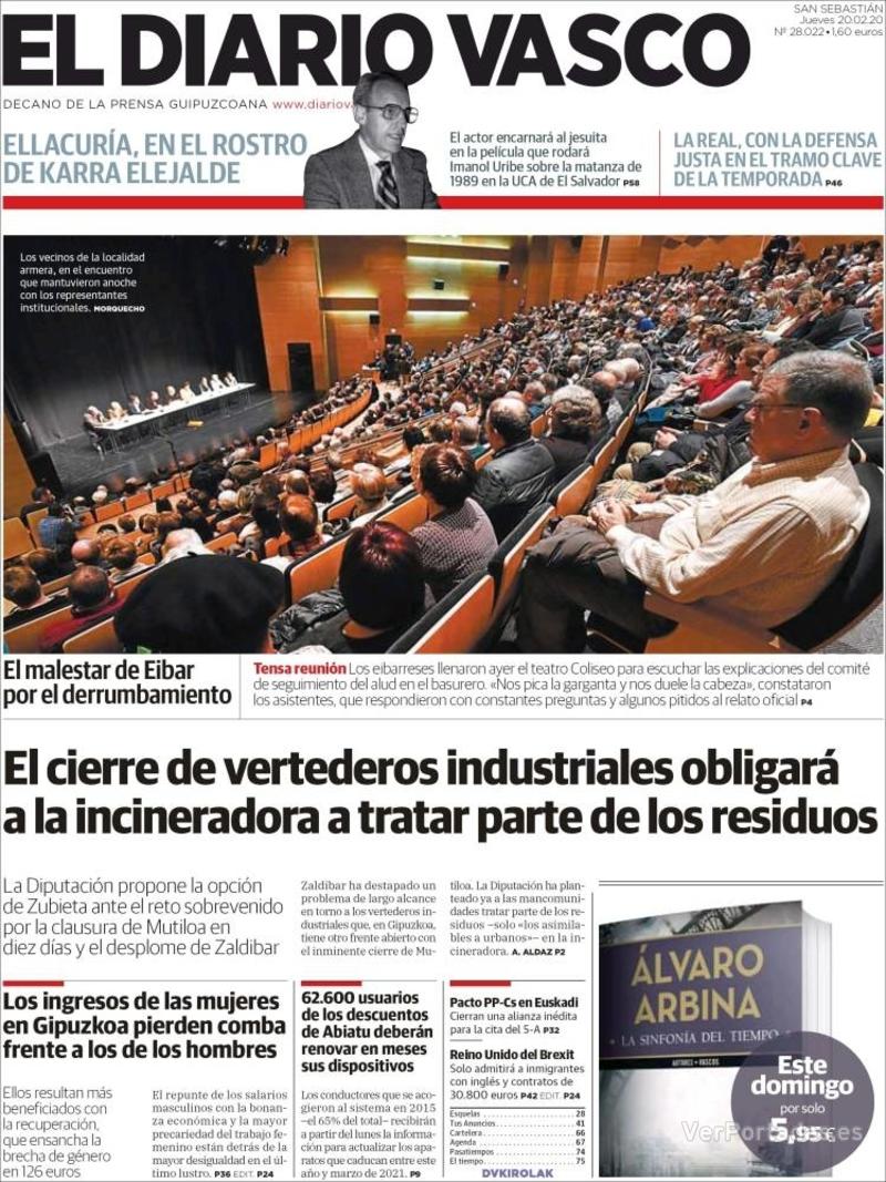 Portada El Diario Vasco 2020-02-21