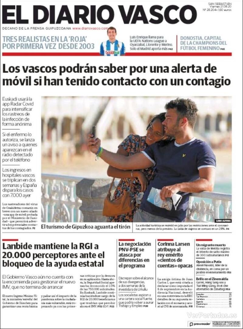 Portada El Diario Vasco 2020-08-22