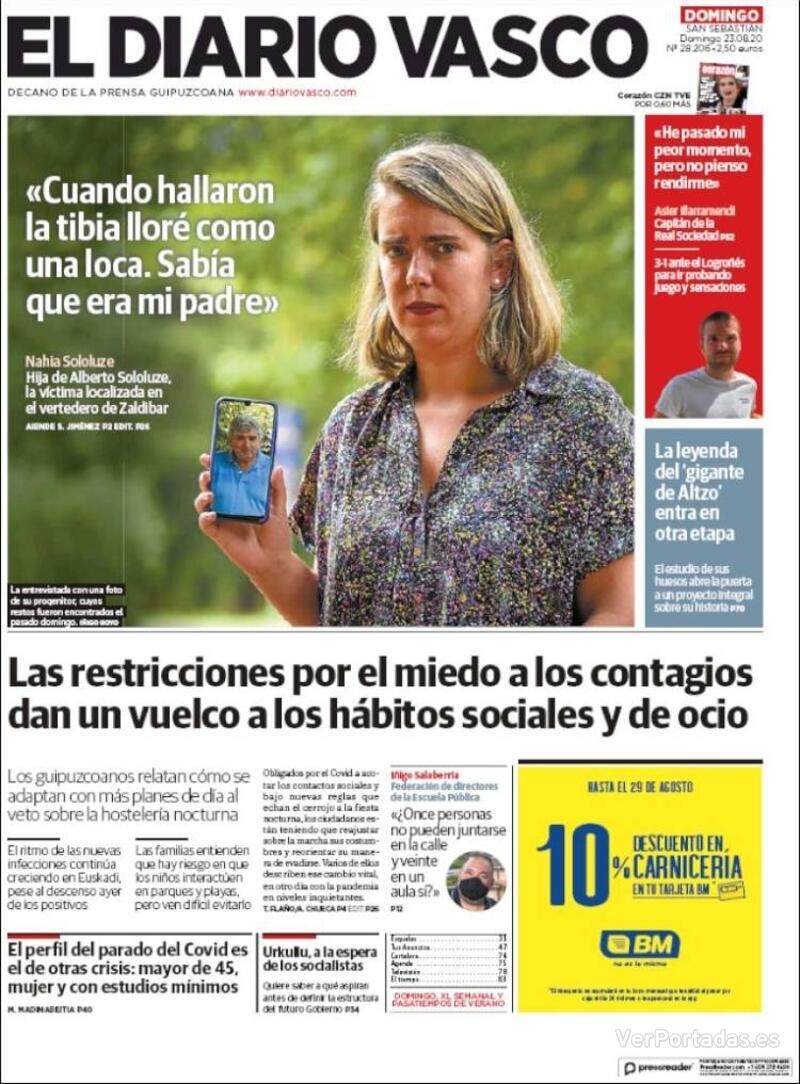 Portada El Diario Vasco 2020-08-24
