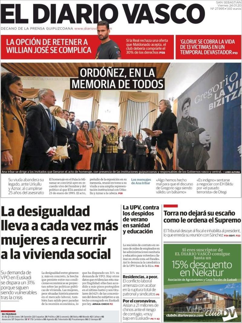 Portada El Diario Vasco 2020-01-25