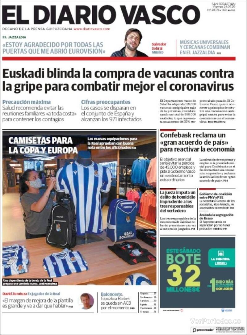 Portada El Diario Vasco 2020-07-25