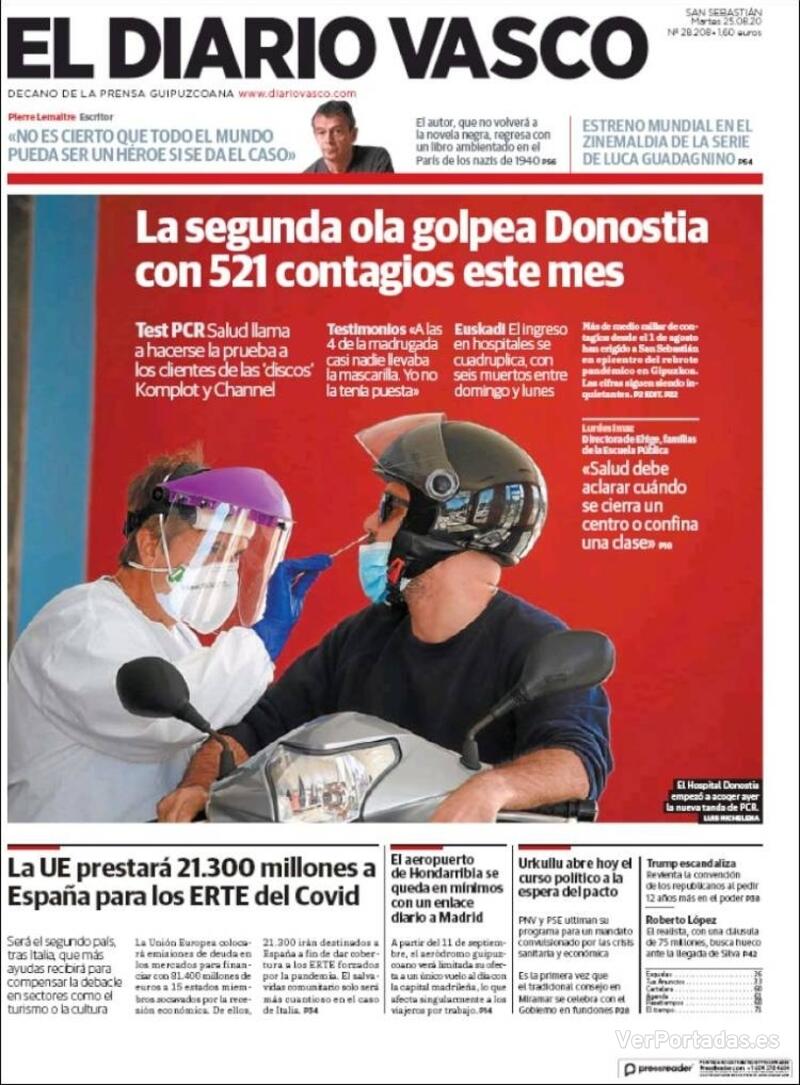 Portada El Diario Vasco 2020-08-26