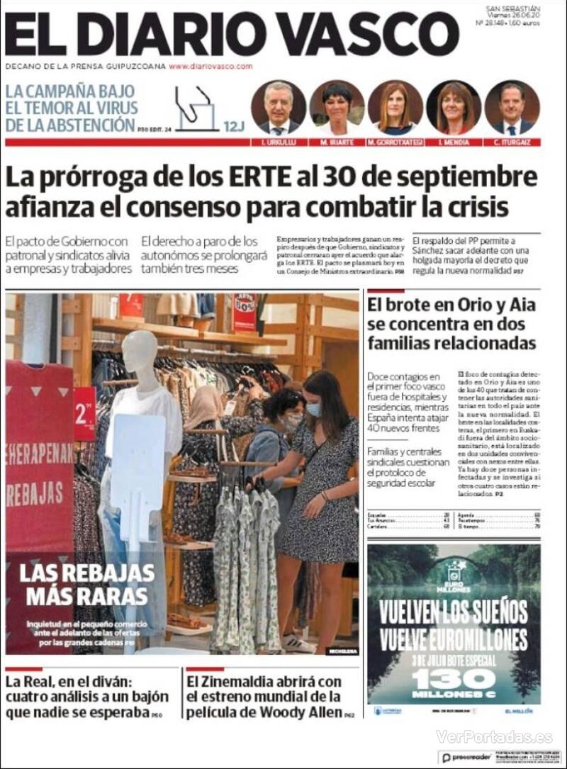 Portada El Diario Vasco 2020-06-27