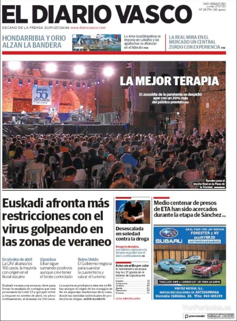 Portada El Diario Vasco 2020-07-28