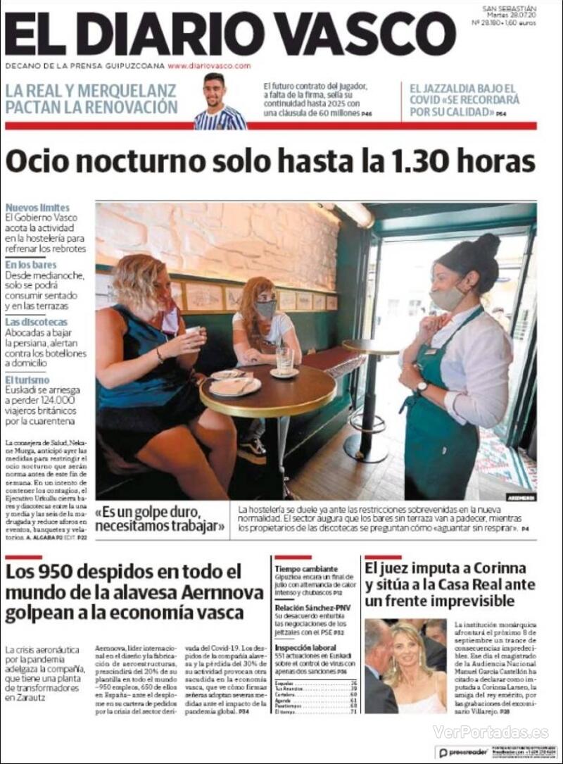 Portada El Diario Vasco 2020-07-29
